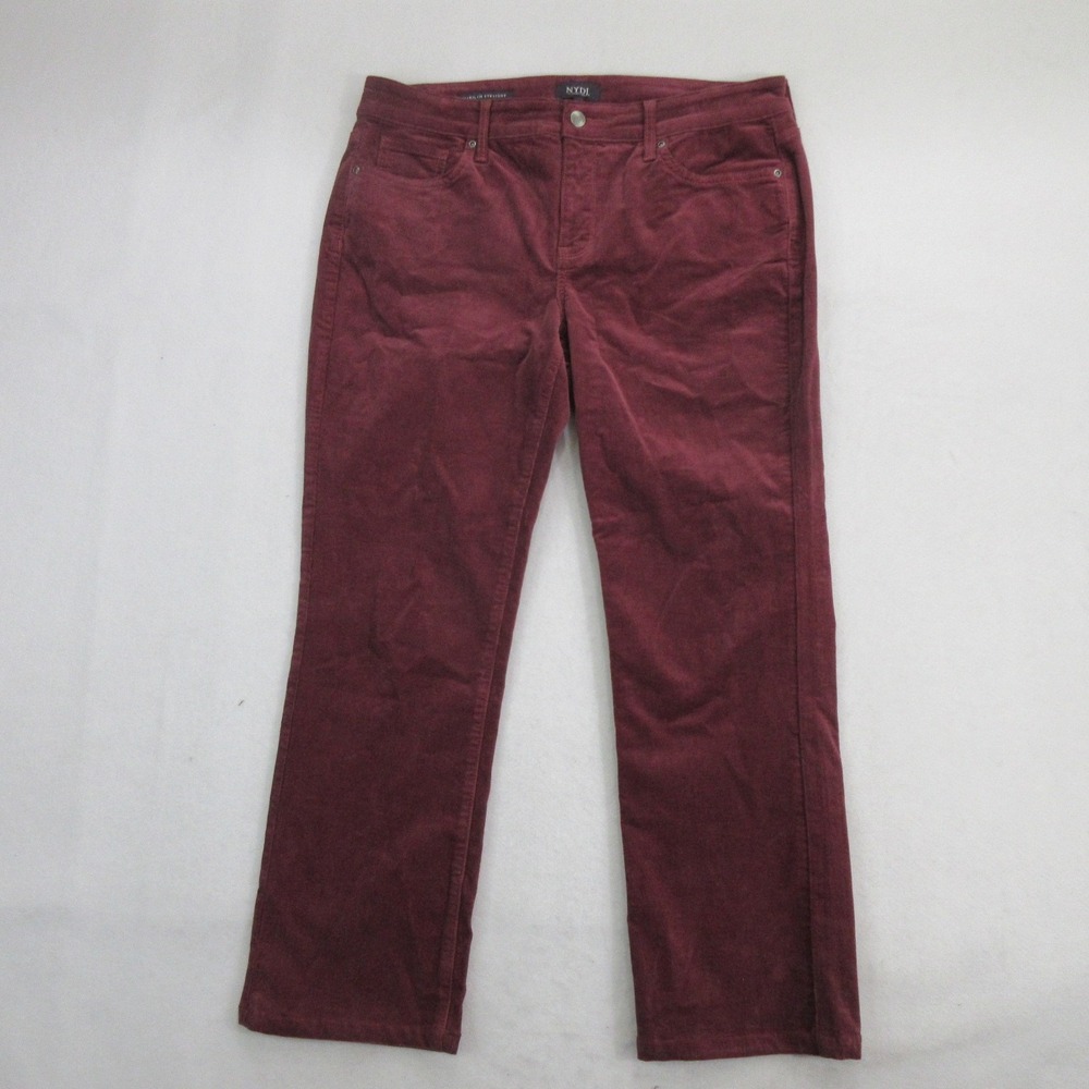 NYDJ Women's Marilyn Straight Pants Size 10P Corduroy Maroon Burgundy Stretch